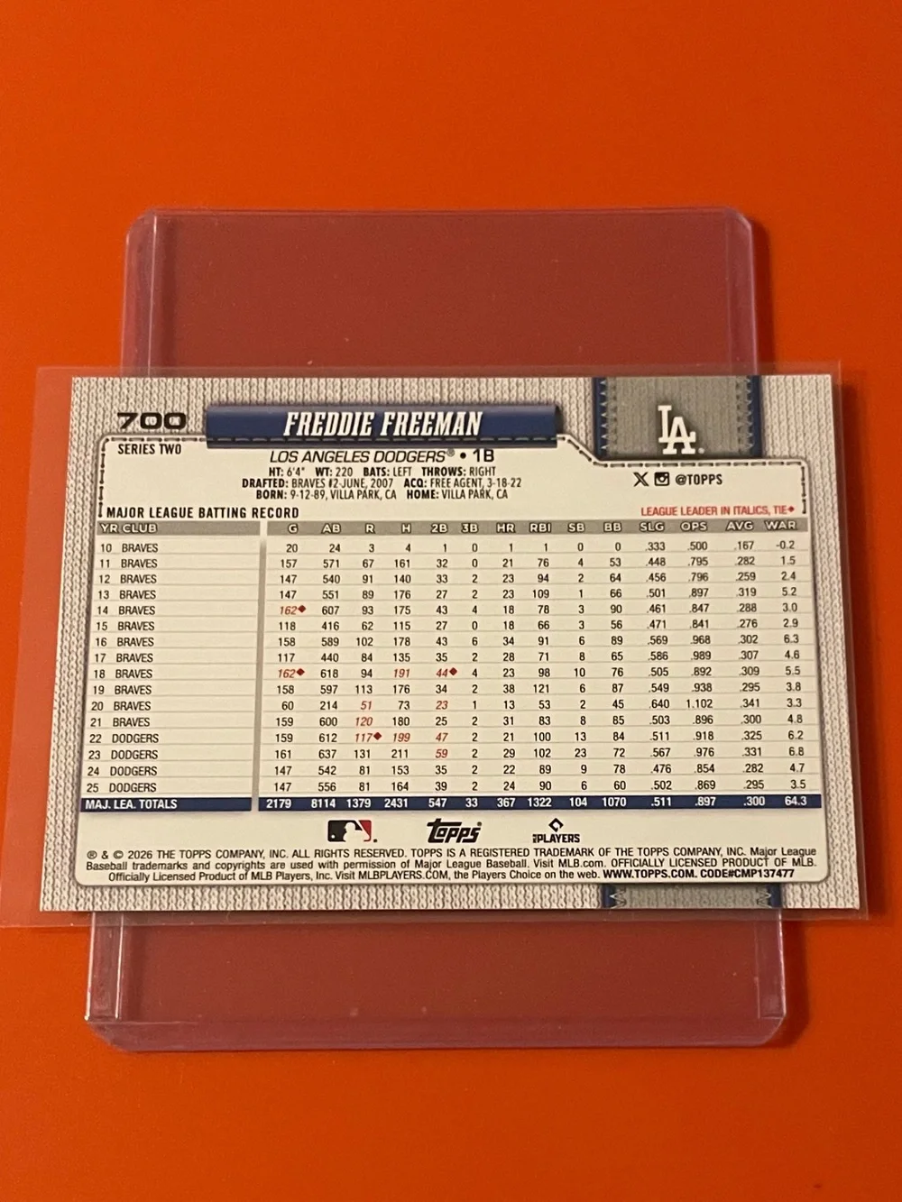 Freddie Freeman #700 2026 Topps Series 2 Baseball Trading Card